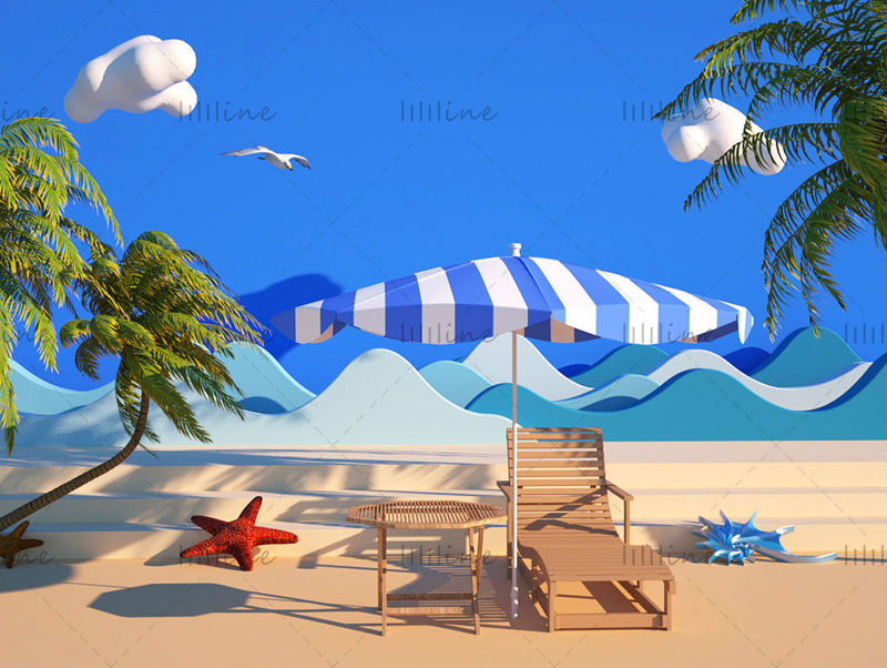 Multi-format C4D summer seaside style e-commerce poster design 3d scene