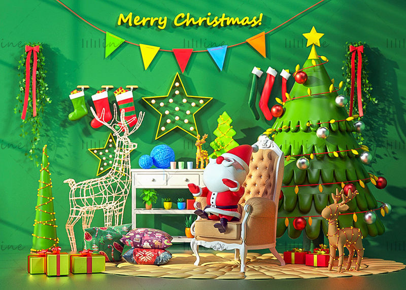 Multiple formats c4d red green warm christmas day 3d creative scene