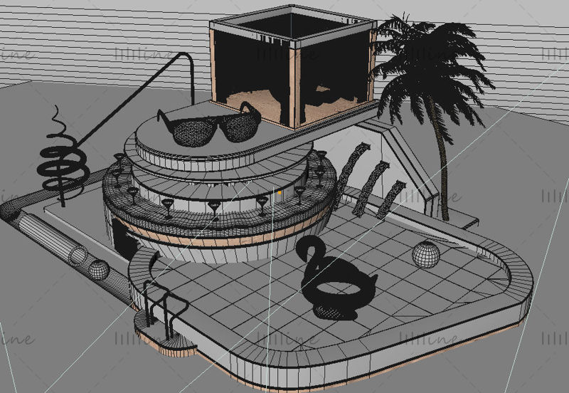 Multi-format C4D refreshing summer swimming pool 3D scene model