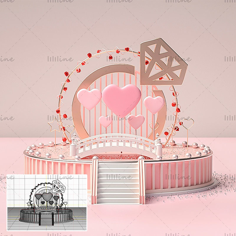 Multi-format C4D concise pink Valentine's Day creative model 3d scene