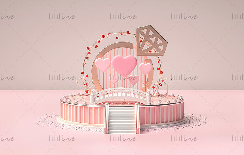 Scène 3d du modèle créatif de la Saint-Valentin rose concis multi-format C4D