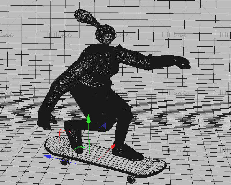 C4D cartoon style skateboarding 3d character model elements