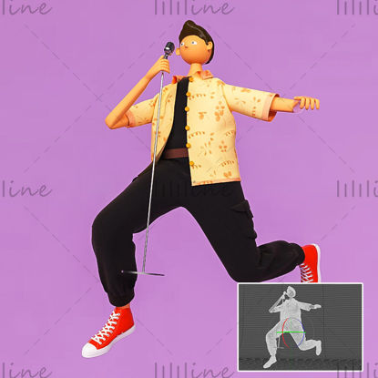 C4D personality cartoon style fashion boy singing master 3d character ip model