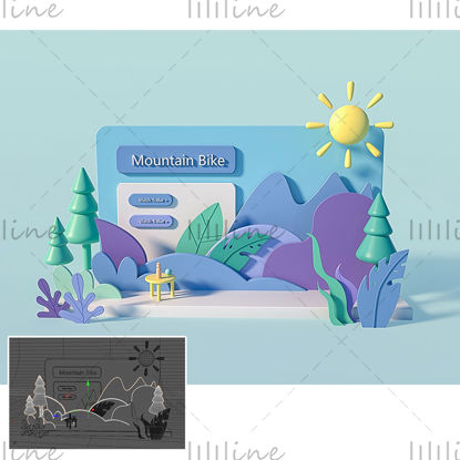 Modèle 3d d'icône d'interface utilisateur de mur de fond personnalisé bleu et violet C4D