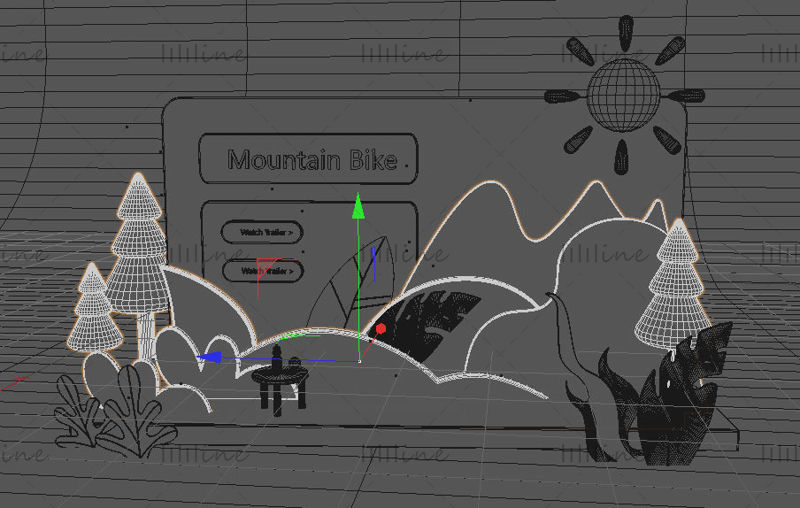 C4D blå og lilla personlig bakgrunn vegg UI -ikon 3d -modell