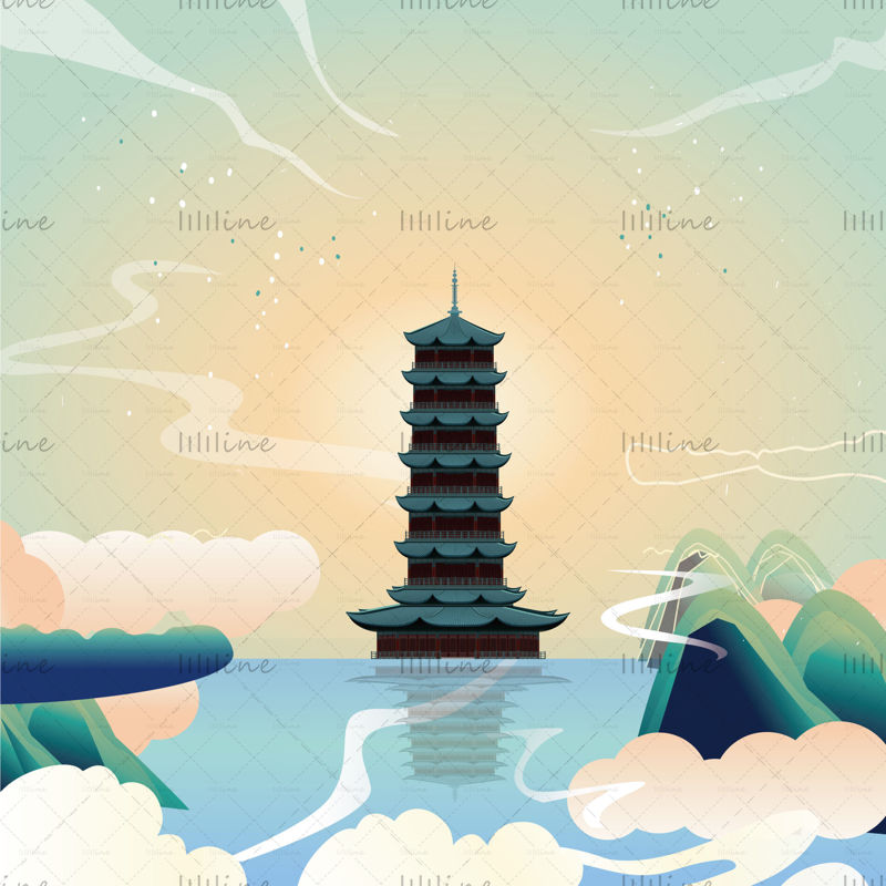 Векторска илустрација кинеске архитектуре