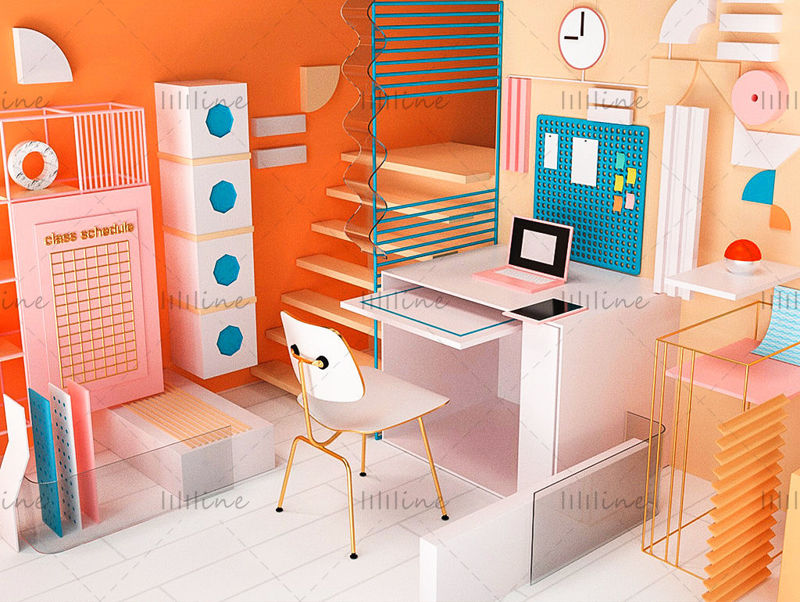 C4D Orange Online Education Live Course Home Office 3D Scene Model