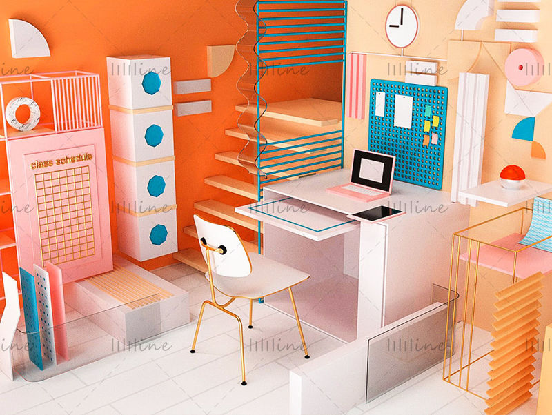 C4D Orange Online Education Live-Kurs Home Office 3D-Szenenmodell