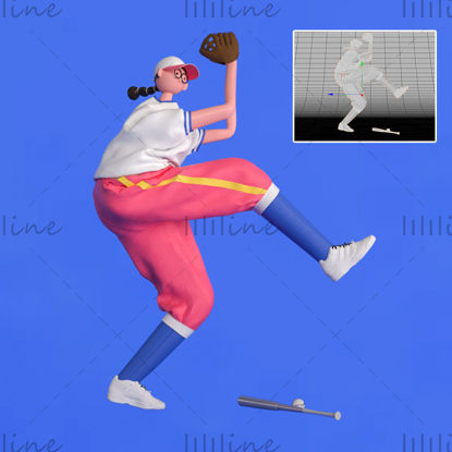 Chica de deportes de béisbol de estilo de dibujos animados C4D modelo 3d