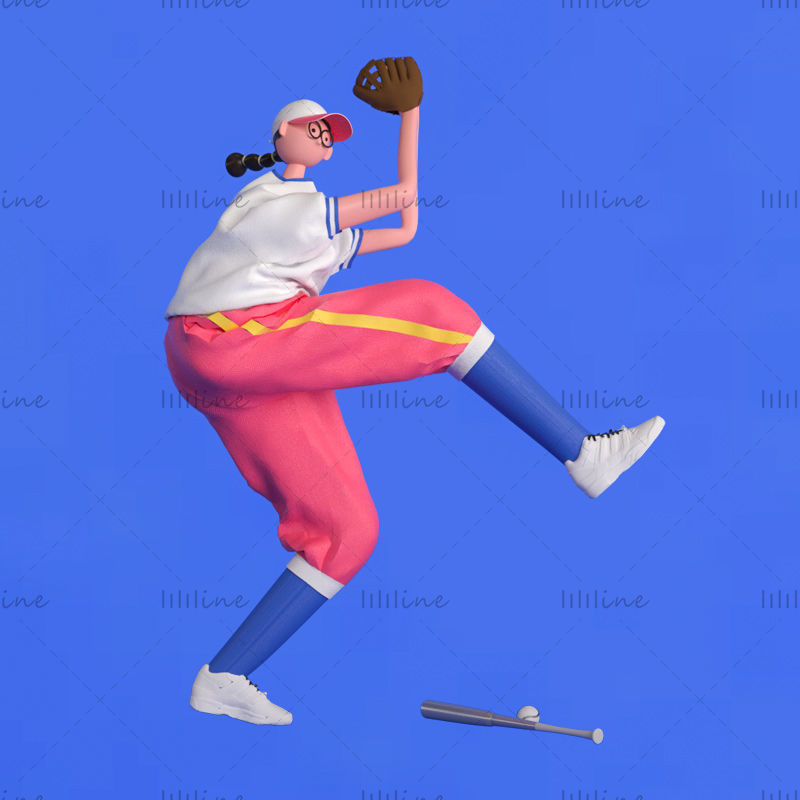 Chica de deportes de béisbol de estilo de dibujos animados C4D modelo 3d