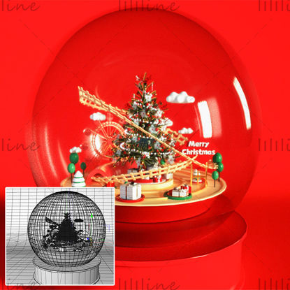 Escena del modelo creativo 3D de la bola de cristal del día de Navidad rojo C4D