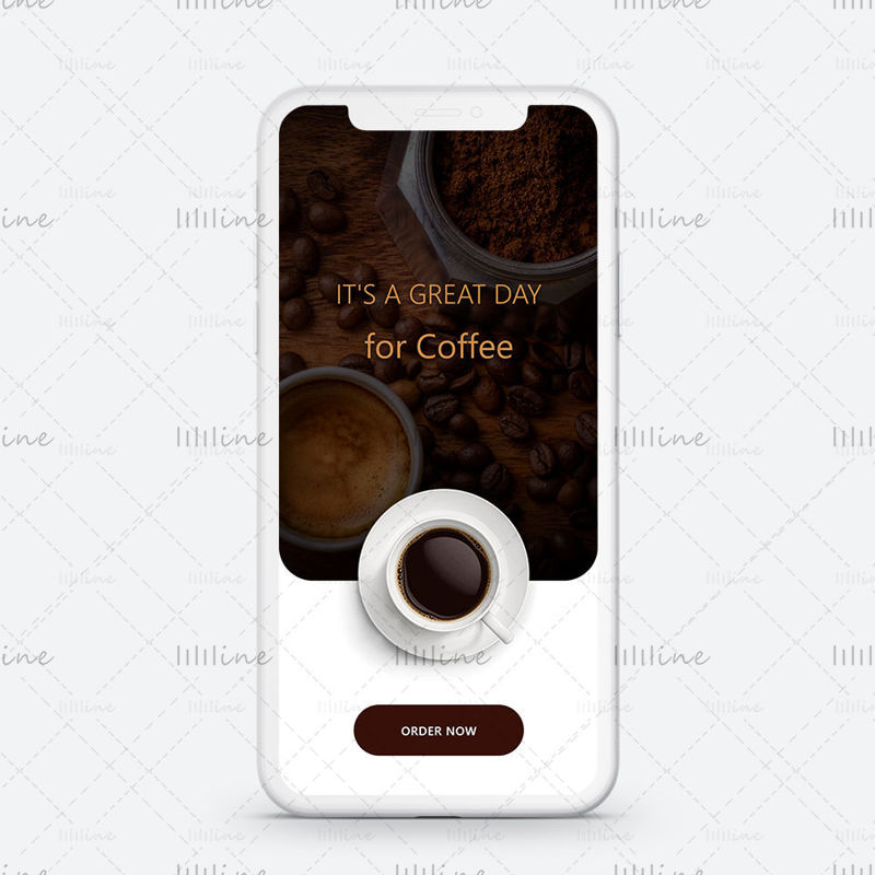 Wetenschap Lucky Vroegst Koffie bestellen app UI donkerbruin sjabloon. llllline