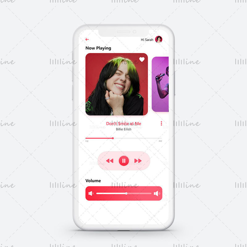 Apple Music App UI Design Red Template