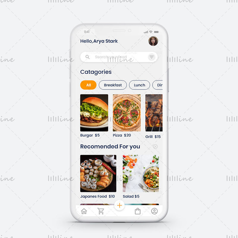 Modello PSD per la progettazione di app per ristoranti