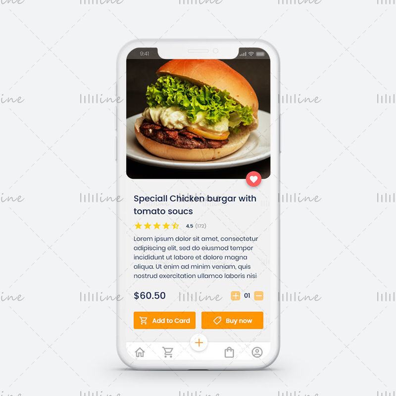 Modello PSD per la progettazione di app per ristoranti
