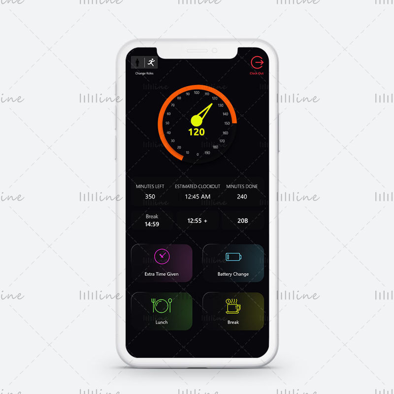 Speedometer App Screen with Glassy Buttons Concept