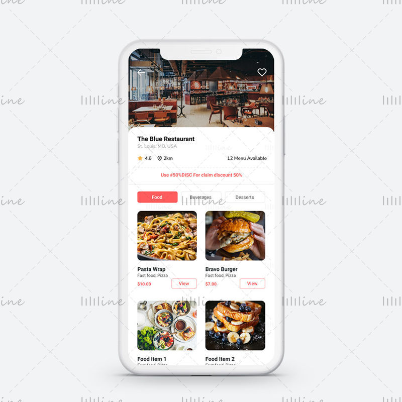 Food Restaurant app UI Template Restaurant Detail