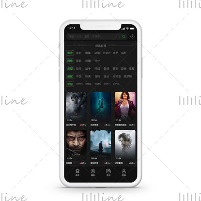 Full-screen UI design of the dark color film and television APP applet movies category