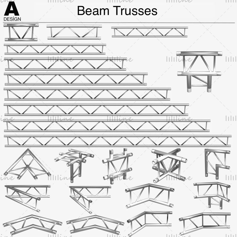 Колекција 3Д модела Беам Труссес - модуларна 24 ком