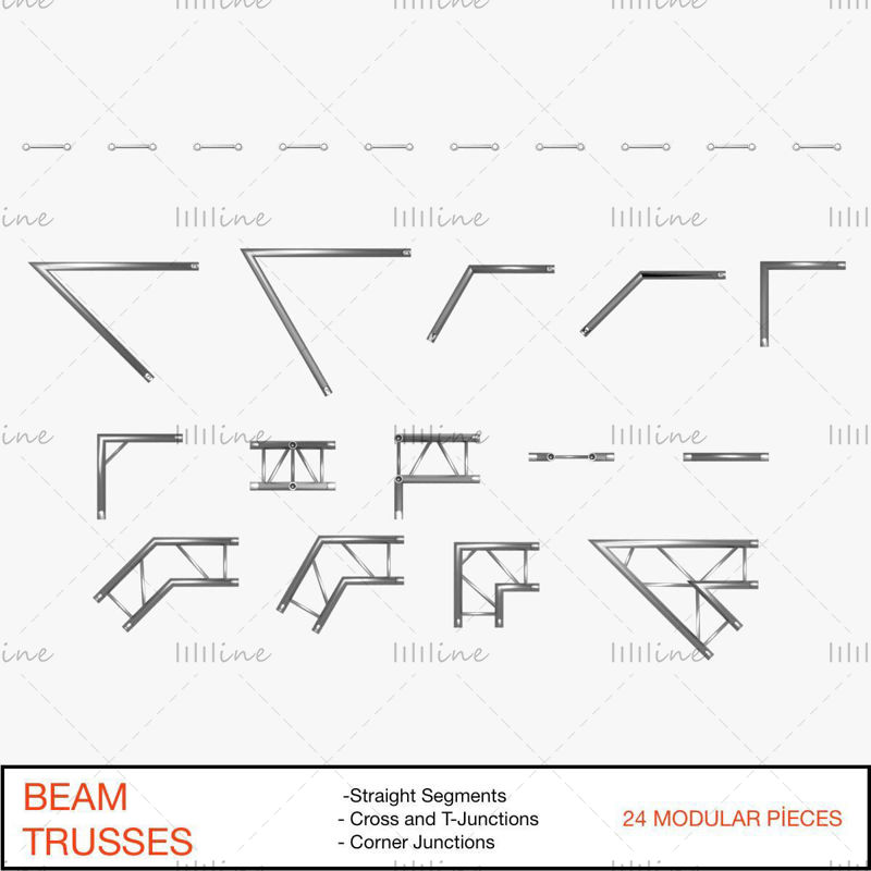Beam Trusses 3D Model Collection - 24 PCS Modular
