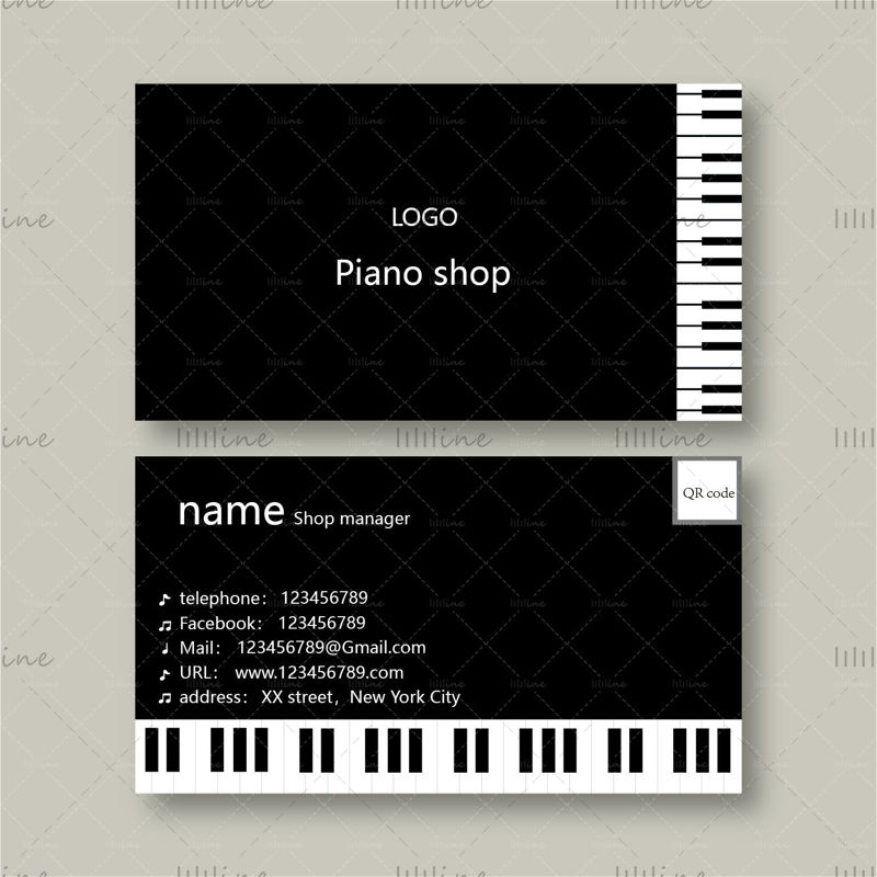 Tarjeta de visita de la tienda de piano de vector
