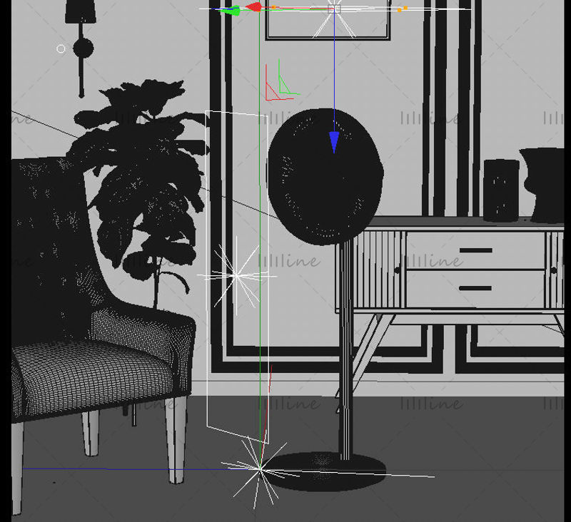 Ventilador de piso ventilador de escena 3d modelo c4d escena interior