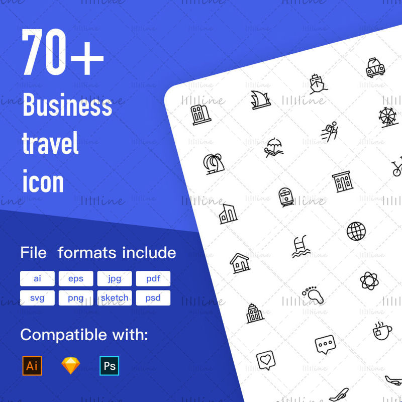 Más de 70 iconos de líneas de viajes de negocios