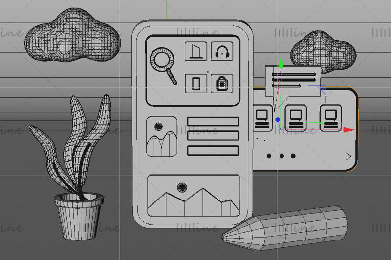 C4D mor cep telefonu UI simgesi 3d model öğeleri