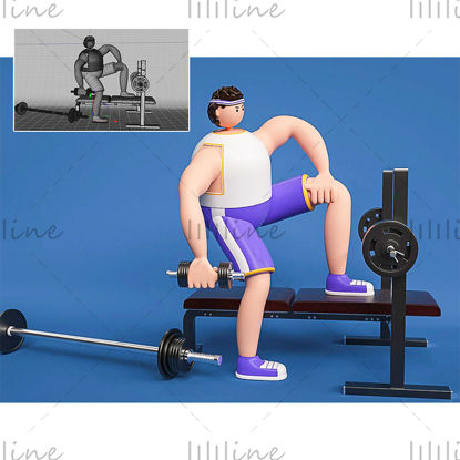 C4D cartoon style youth fitness characters 3d model