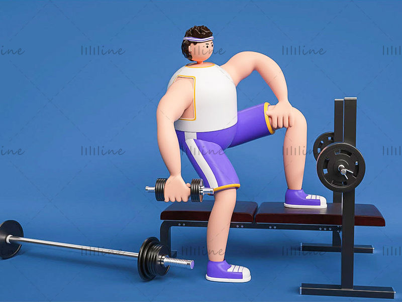 Modelo 3d de personajes de fitness juvenil de estilo de dibujos animados C4D