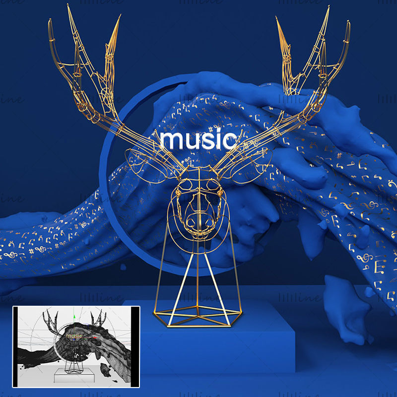 C4D blue deer head shape e-commerce audio music 3d model