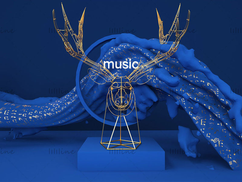 C4D blue deer head shape e-commerce audio music 3d model