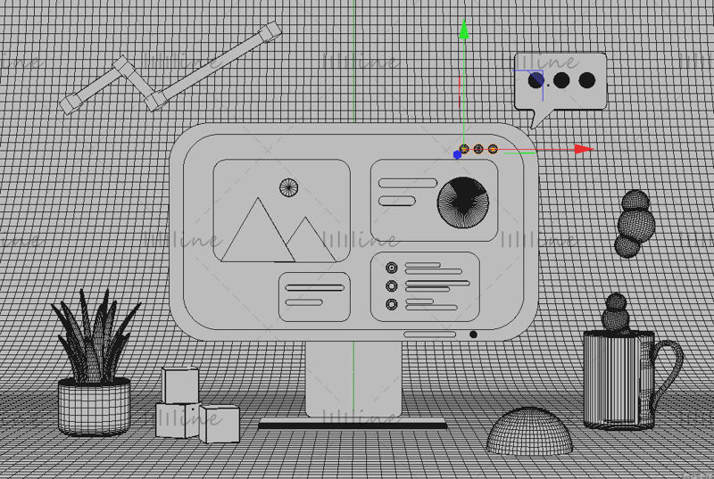 Elementos del modelo 3d del icono de la interfaz de usuario de la computadora rosa C4D