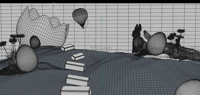 C4D зеленая креативная трава 3d сцена модель кролика модель яичной скорлупы воздушный шар