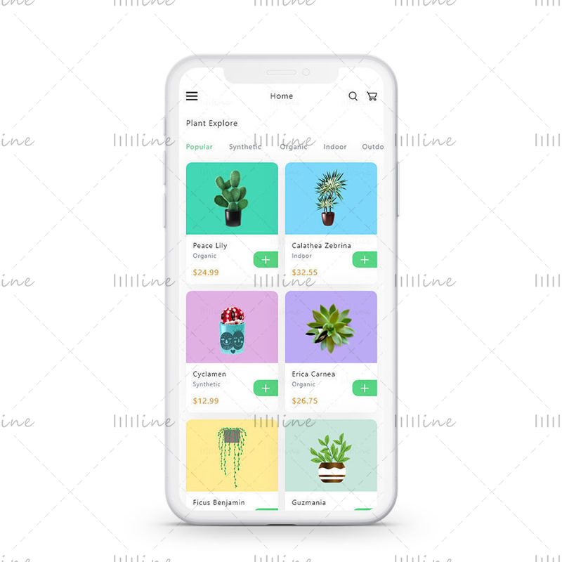 Kit per l'interfaccia utente dell'app mobile del negozio online di piante