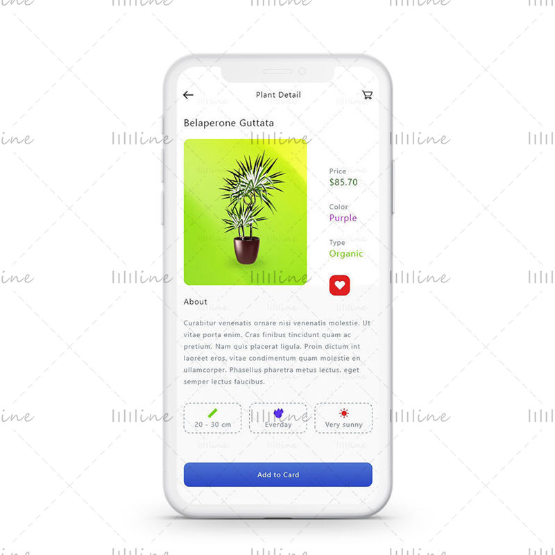 Komplet uporabniškega vmesnika za mobilno aplikacijo Plant Online Shop
