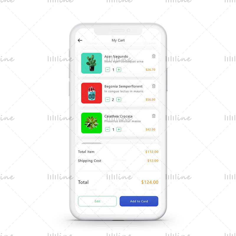 Kit per l'interfaccia utente dell'app mobile del negozio online di piante