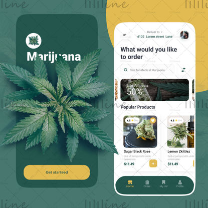 Diseño de la aplicación de marihuana medicinal UI UX