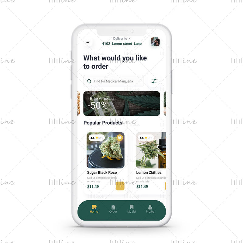 Diseño de la aplicación de marihuana medicinal UI UX