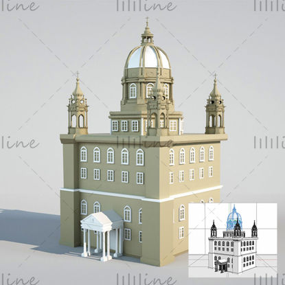 C4D brown gray European minimalist style architectural 3d model scene