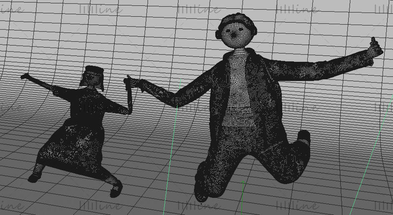 C4D cartoon style father daughter 3d model elements