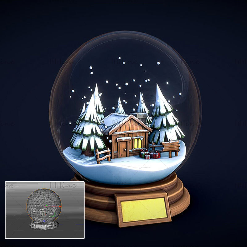 3D kreslený vánoční křišťálová koule c4d
