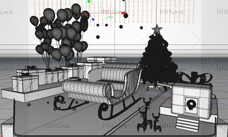 Scena del modello 3d dell'albero dell'auto di Natale