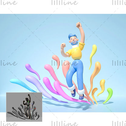 Cartoon personality style casual IP character jumping 3d model
