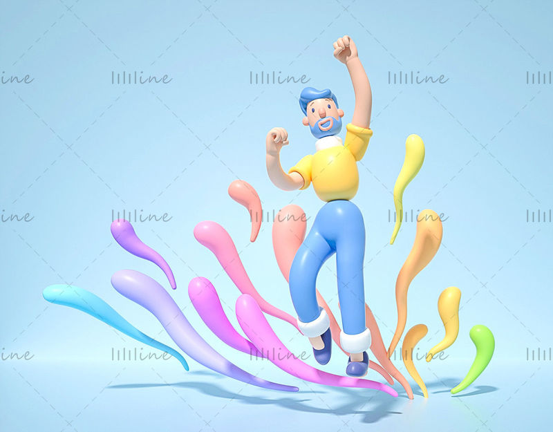 Cartoon personality style casual IP character jumping 3d model
