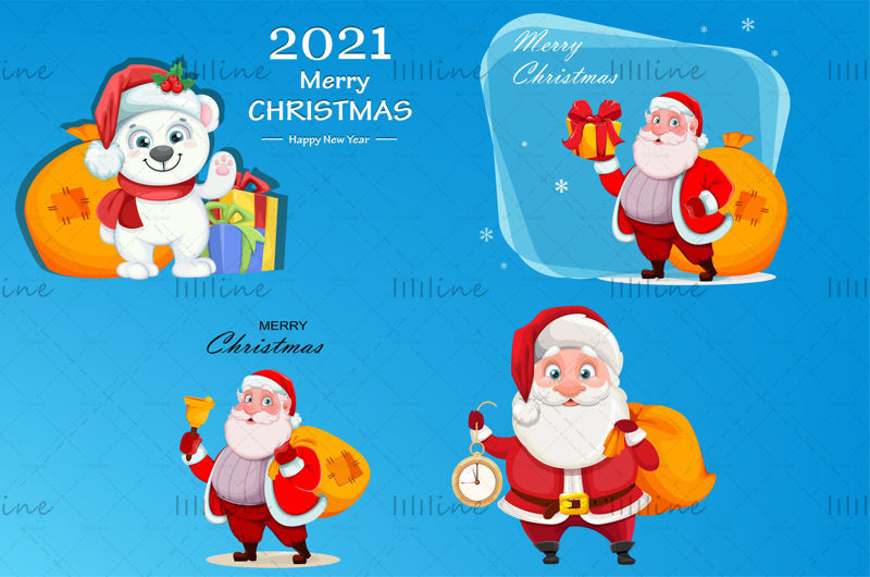 Dibujos animados de Santa trayendo regalos Feliz Navidad