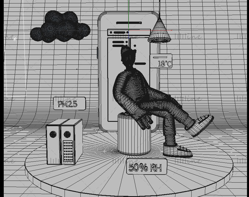 Cartoon mobile phone weather trendy male IP image