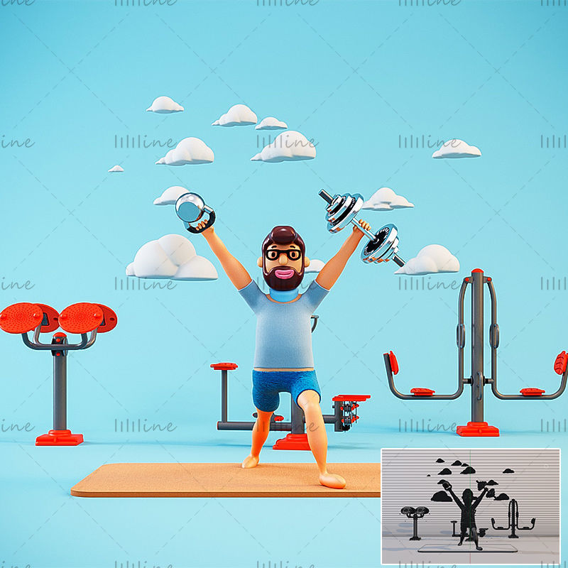 Cartoon buitensporten fitness IP-afbeelding 3D-model
