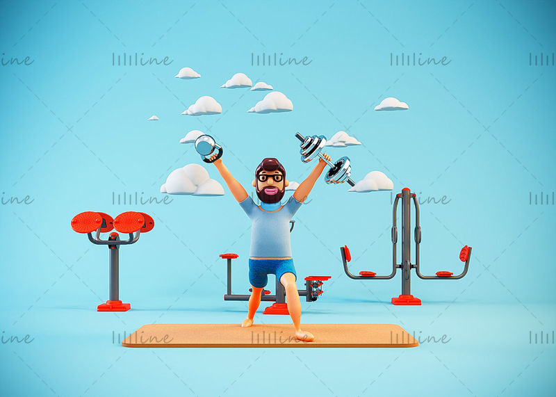 Cartoon outdoor sports fitness IP image 3d model
