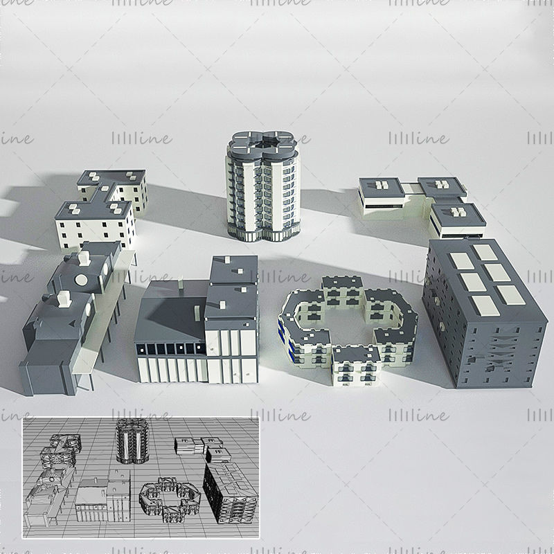 Modern building factory 3d creative scene model